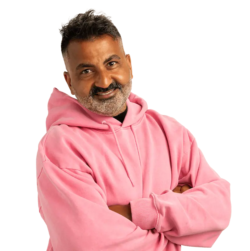 Londoner in pink top smiles for camera