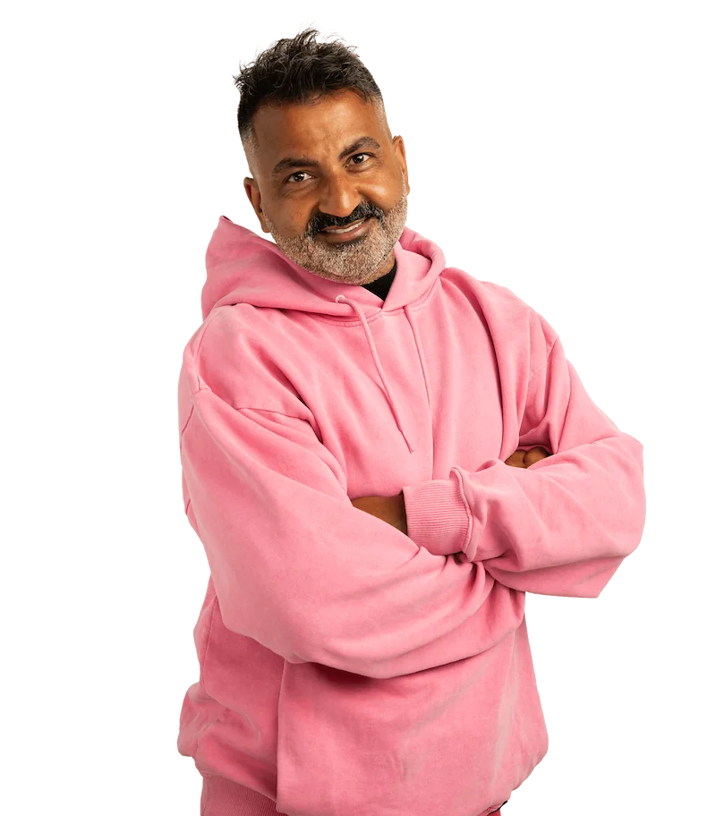 Londoner in pink top smiles for camera