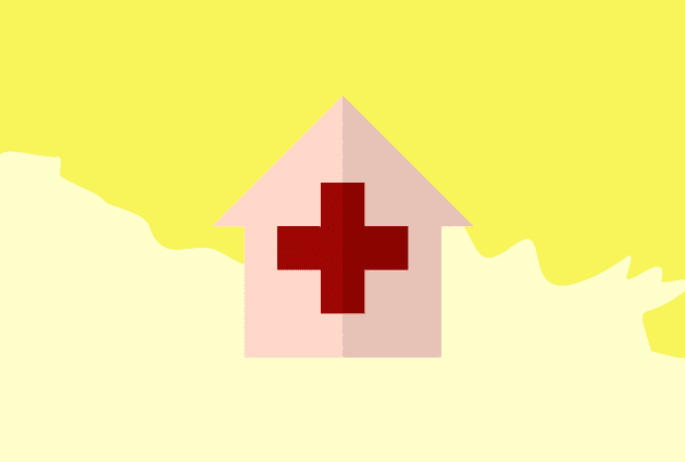 icon depicting a sexual health clinic against a two tone yellow background